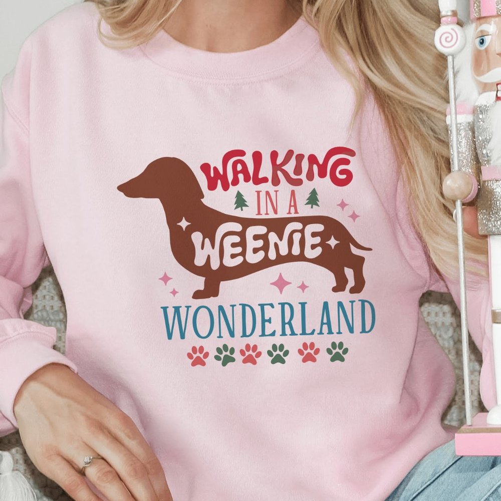 Walking in a Weenie Wonderland Pink Sweatshirt